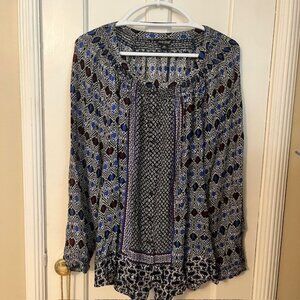 LUCKY BRAND BOHO TUNIC, BLACK, BLUE, BURGUNDY, LS, 2X, EUC!